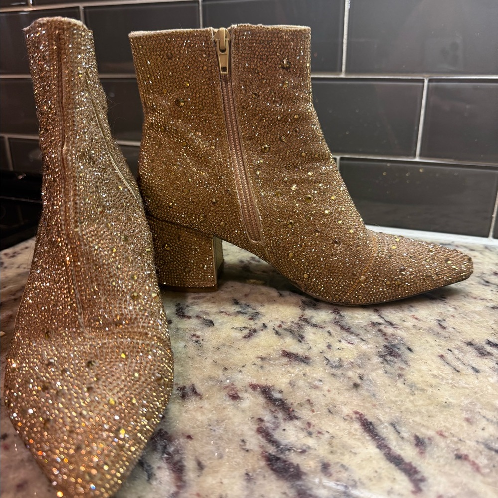 Betsey Johnson Gold Rhinestone Sparkle Cady Boot with heel ✨